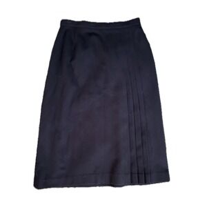 Vintage Personal Players Women Navy Wool Blend Pleated Midi Skirt Size 10
